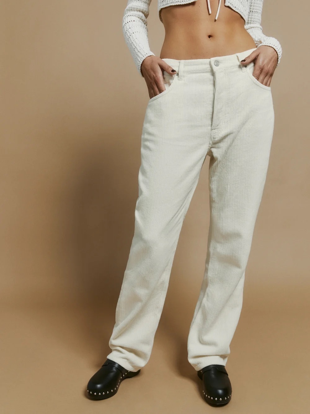 Reformation NWT Rowan High Rise Relaxed Corduroy Pant Cream Size 24 *Tiny Flaws